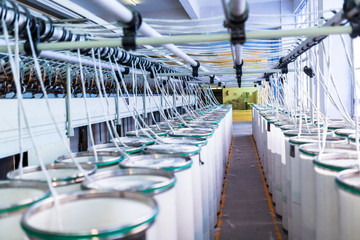 Thread making machine inside cotton mill,industry concepts.