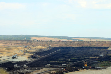 coal mine with excavators and machinery landscape