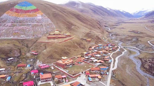 Aerial view of Tibetan Monastery in Kanze, Sichuan, China