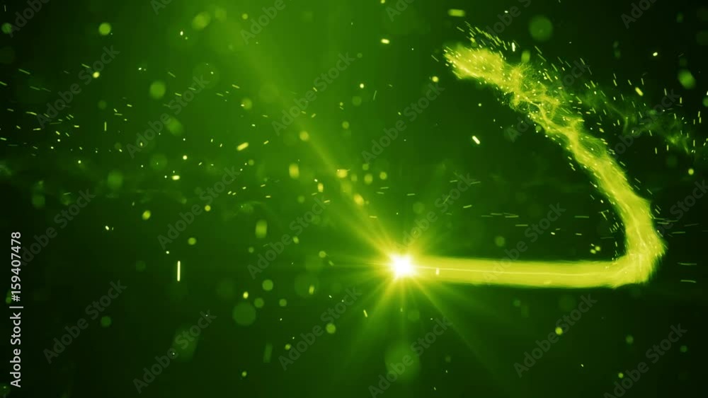 Poster rushing green light sourse with trail. abstract 3d render seamless loop animation 4k uhd (3840x2160)