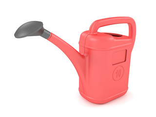 3d illustration of a red garden watering can on a white background.