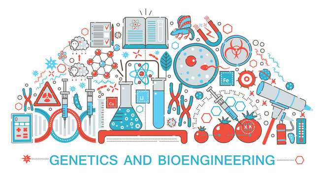Modern Flat thin Line design biology, genetics and bioengineering technology science concept for web banner website, presentation, flyer and poster.