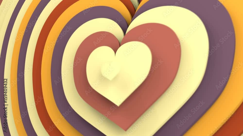Poster vintage color heart shapes growing. computer generated seamless loop 3d animation 4k uhd (3840x2160)