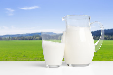 Milk on a table with a natural background