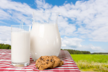 Milk on a table with a natural background