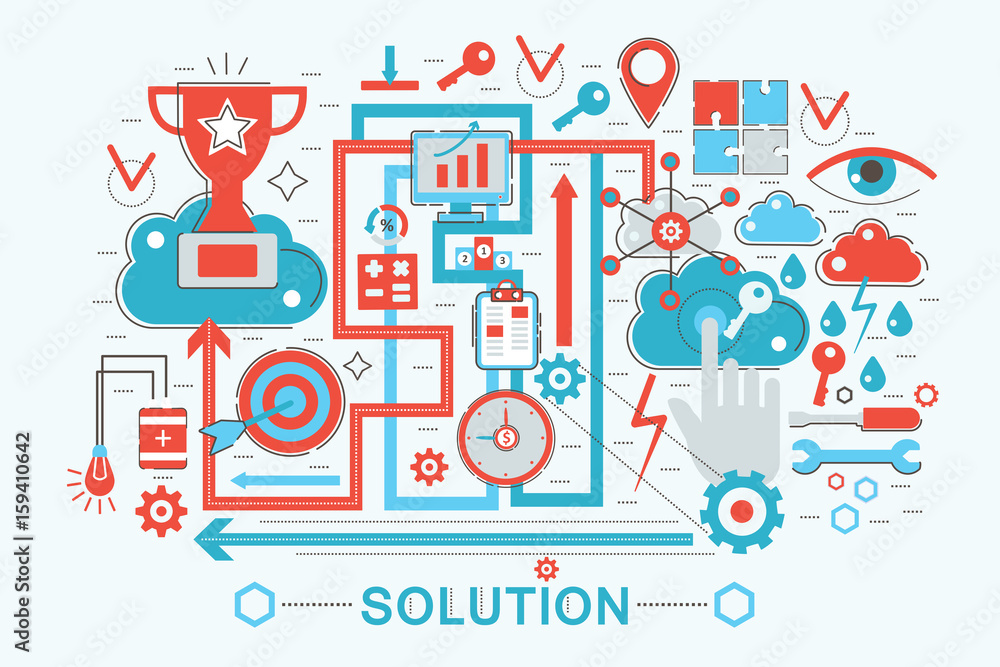 Poster modern flat thin line design solution and business solutions concept for web banner website, present