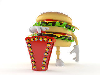 Hamburger character pushing quiz button