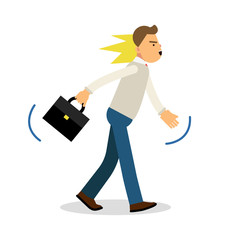 An angry man walking with a briefcase, upset stressed man vector Illustration