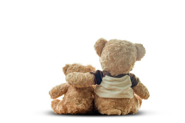 Couple love teddy bear (non branded) on white background, love concept 
