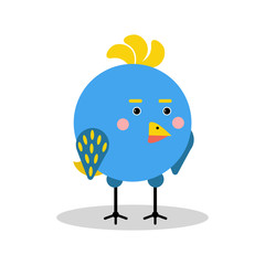 Cute cartoon blue bird character in geometric shape vector Illustration