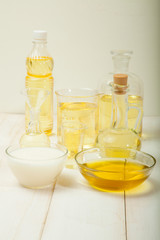 Set of extra virgin olive oil jars isolated on a white background