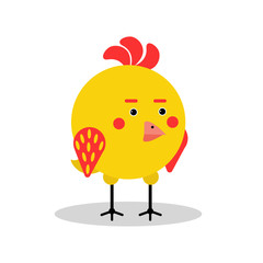Funny chicken bird character in geometric shape vector Illustration