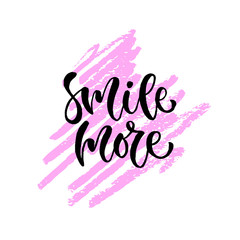 Smile more. Vector hand lettering. Modern inspirational hand lettered quote. Printable calligraphy phrase. T-shirt print design