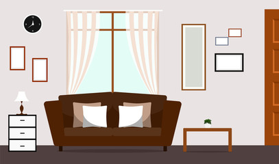 Classic living room with Brown sofa interior