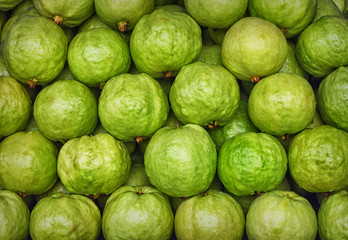 Guava (Psidium guajava). Exotic tropical fruits on a market stall