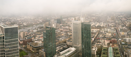 Frankfurt aerial view at foggy day