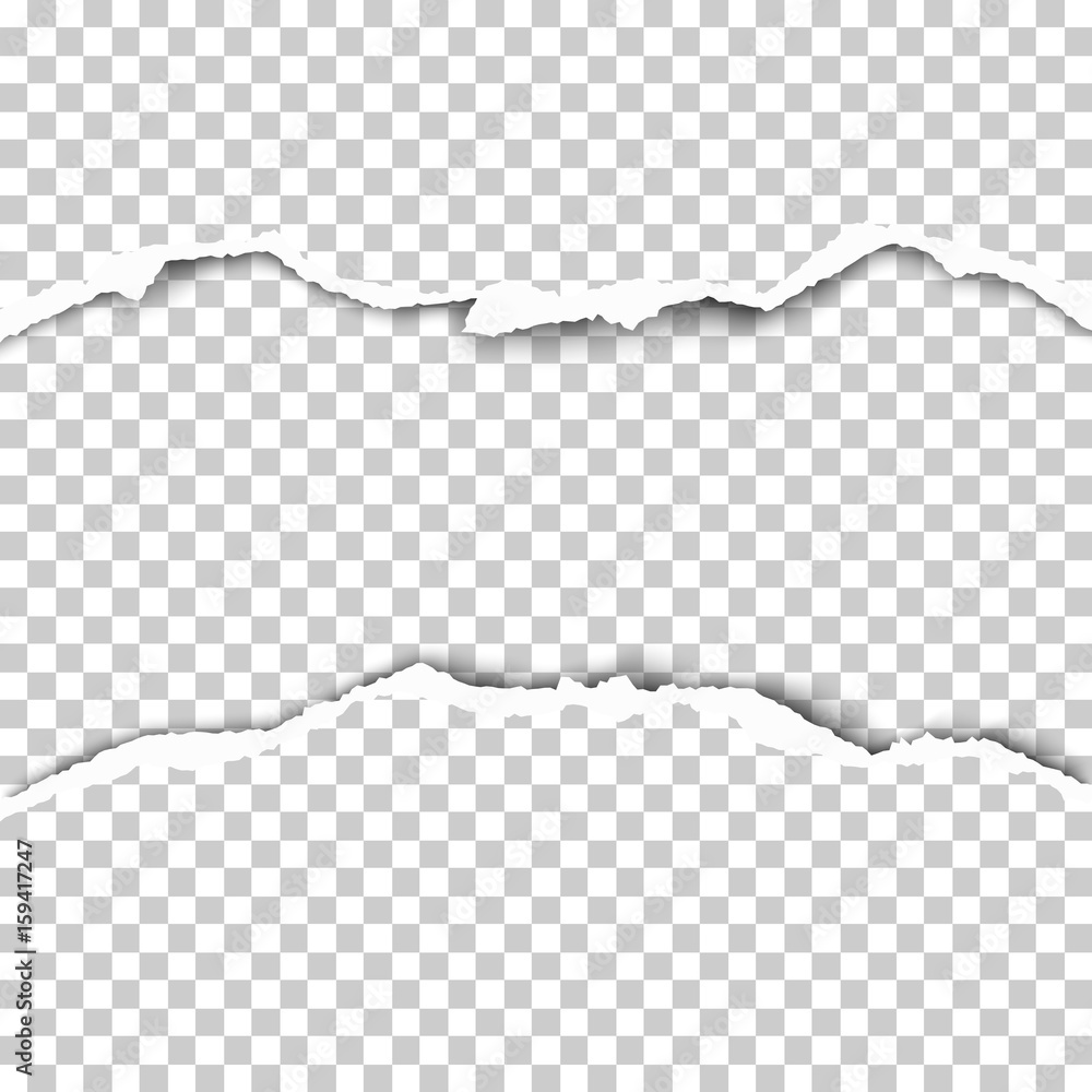 Sticker snatched middle of transparent paper with torn edges, soft shadow and space for text, ad and other a
