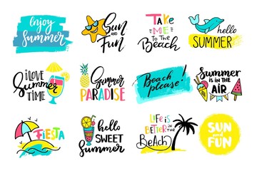Colorful cute hand drawn summer cards, background