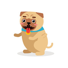 Cute cartoon pug dog champion winning gold medal vector Illustration