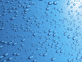 Water droplets on blue background