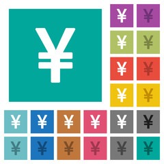 Japanese Yen sign square flat multi colored icons