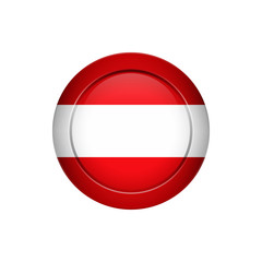 Austrian flag on the round button, vector illustration