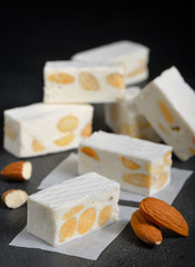White nougat with almonds