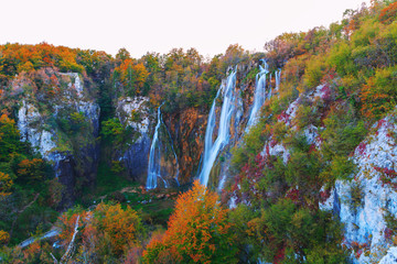 Plitvice lakes with beautiful colors and magnificent views of the waterfalls