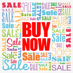 BUY NOW sale words cloud, business concept background