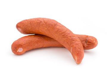 Smoked sausage on a white background.