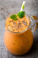Red Orange Smoothie, decor mint leaves.