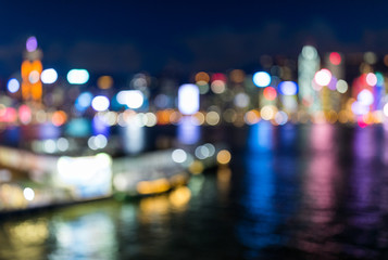 Fototapeta na wymiar Blur view of Hong Kong landmark at night