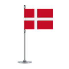 Danish flag on the metallic pole, vector illustration