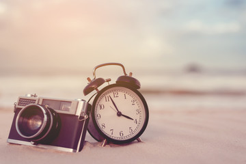 Vintage camera and clock.