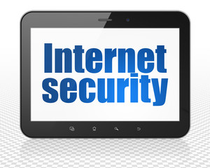Protection concept: Tablet Pc Computer with Internet Security on display