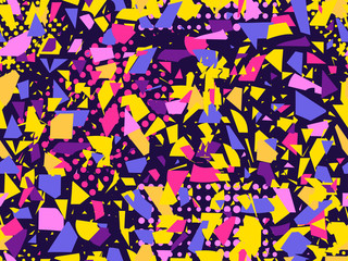 Memphis seamless pattern. Geometric elements memphis in the style of 80's. Flying particles. Vector illustration