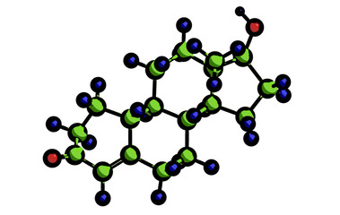 Molecular structure of hormone Nandrolone, 3D rendering