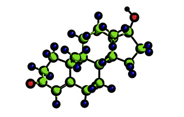 Molecular structure of hormone Testosterone, 3D rendering