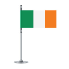 Irish flag on the metallic pole, vector illustration