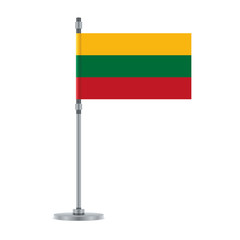 Lithuanian flag on the metallic pole, vector illustrationn