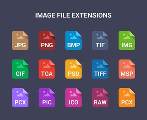 Image file extensions. Flat colored vector icons