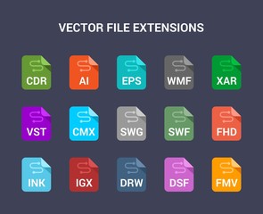 Vector file extensions. Flat colored vector icons