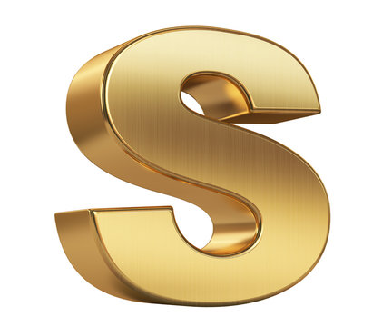 3d Render Illustration. Gold Letter S On A White Background.