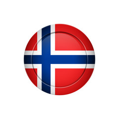 Norwegian flag on the round button, vector illustration