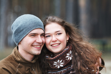 Fototapeta premium Love story of Beautiful happy couple on lake, spring forest.