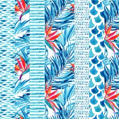 Printed kitchen splashbacks Paradise tropical flower Watercolor textured striped seamless pattern.