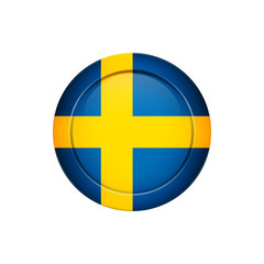 Swedish flag on the round button, vector illustration
