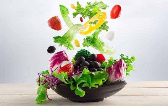 Healthy food, fresh vegetables salad in salad bowl 
