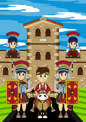 Obraz na płótnie Canvas Cartoon Roman Soldiers at Outpost