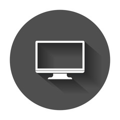 Computer vector illustration. Monitor flat icon. Tv symbol with long shadow.